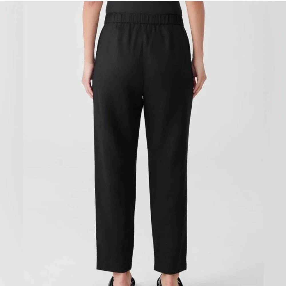 Eileen Fisher Black Lyocell Organic Linen Tapered High Waist Pull-on Pants XS - Picture 2 of 9